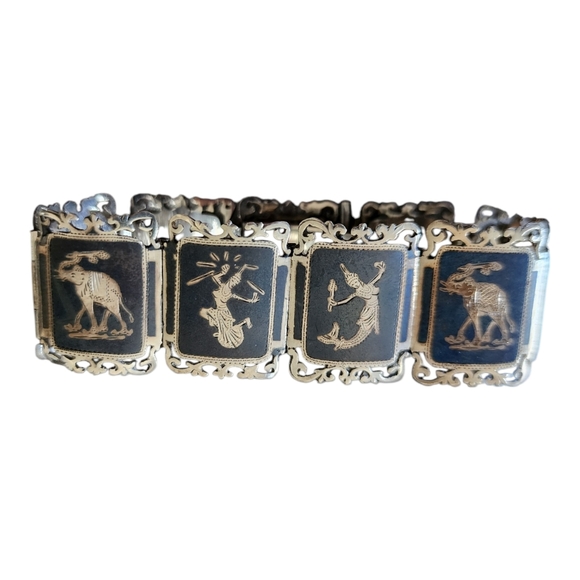 Vintage Niello Sterling Silver Thai Siam Dancer Hinged Panel Bracelet Thailand - Picture 5 of 8